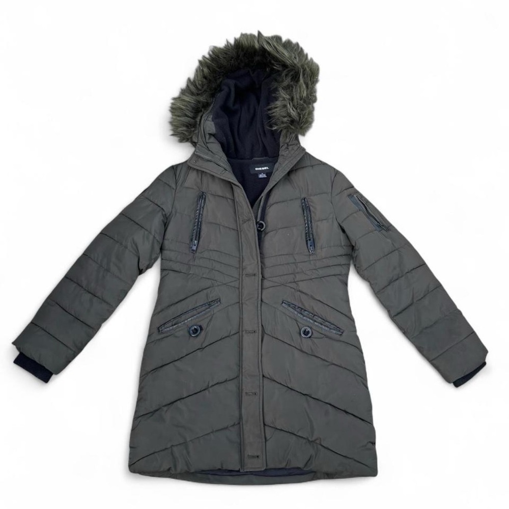Diesel Classic Green Puffer Jacket with Faux Fur